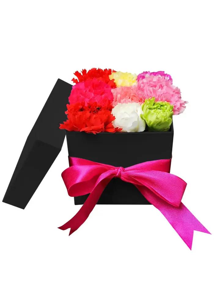 9 Mixed Color Carnations in Box