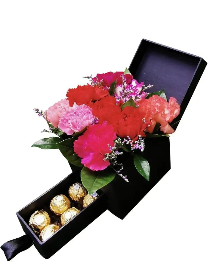 Mixed Carnation Ferrero Rocher Combo – Fresh Carnations & Ferrero Rocher Chocolates Gift in Bulacan
