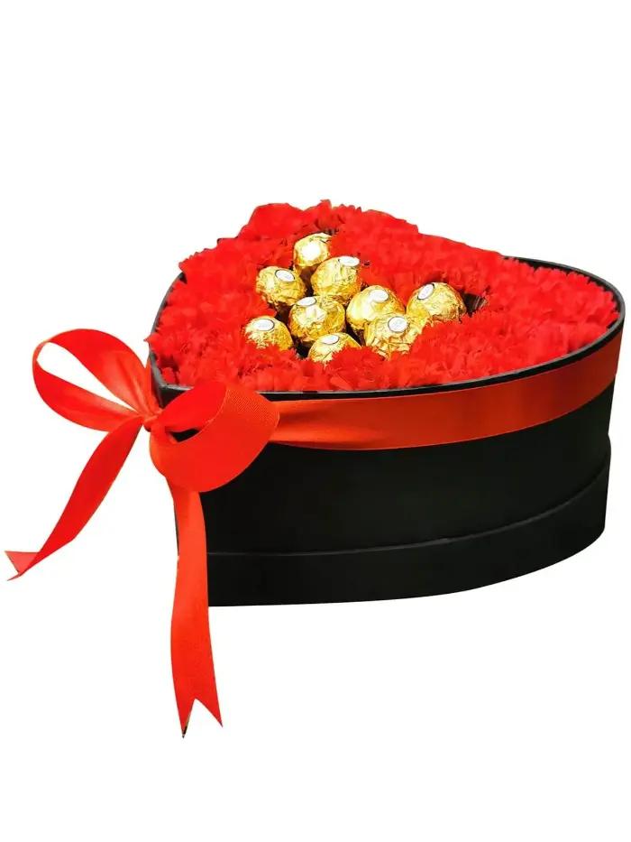 Chocolatee Carnation Heart Box with premium chocolates and fresh carnations – Romantic Gift in Biñan