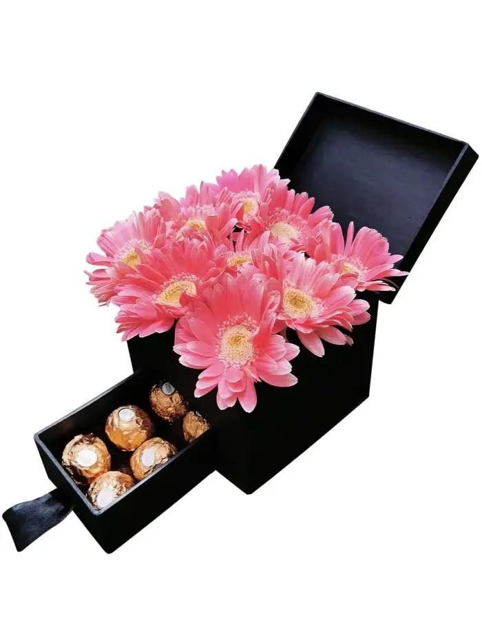 Light Pink Gerbera Chocolate Love Box – Romantic Pink Gerbera Flower and Chocolate Gift – FlowerStore.vip Pampanga Delivery