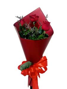 3 Stem Red Roses bouquet with Korean wrap for flower delivery in Metro Manila