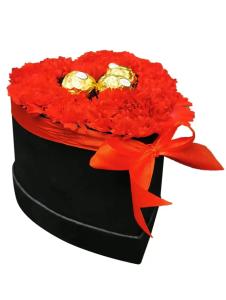 Charnation Chocolate Heart Box bouquet in Laguna